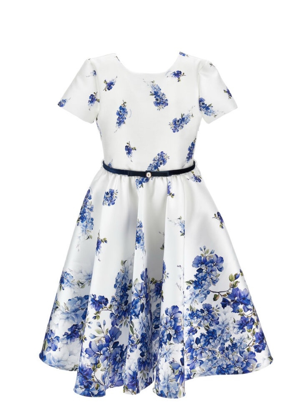 MonnaLisa Cream and Blue Floral Swing Dress